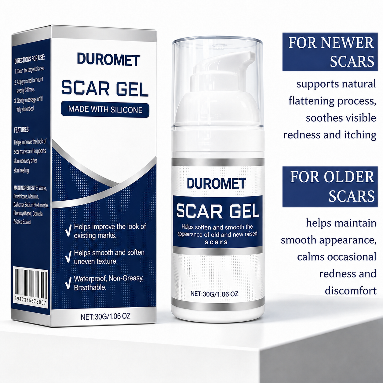 Silicone Scar Gel for Scars - Fragrance-Free, Non-Greasy Formula for Face & Body Scar Care & Appearance 🧴