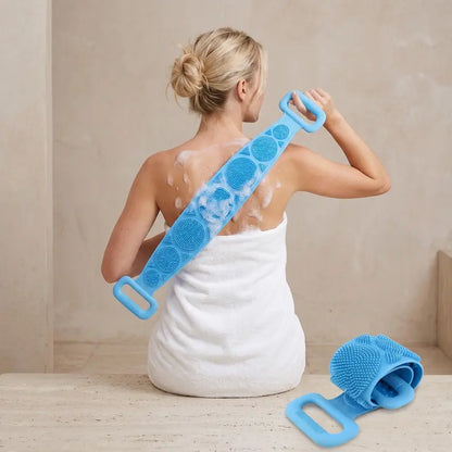 Double-Sided Silicone Back Scrubber, Flexible Exfoliating Shower Brush Strap, Back to School Essential