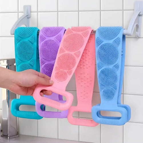 Double-Sided Silicone Back Scrubber, Flexible Exfoliating Shower Brush Strap, Back to School Essential