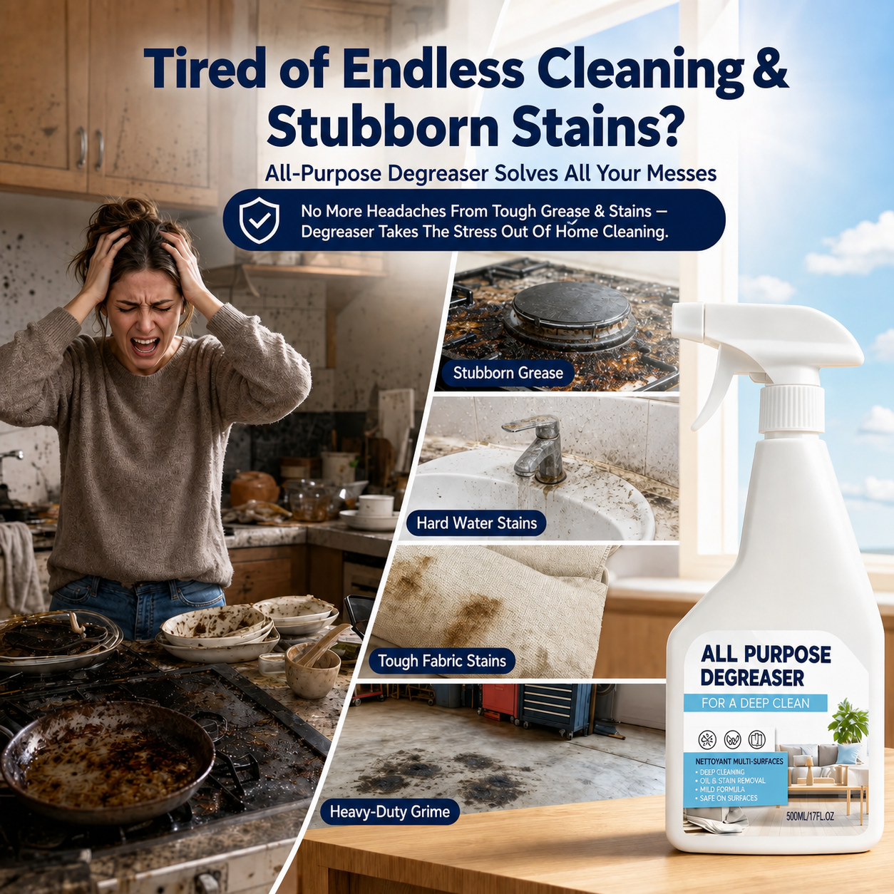 Multi-Purpose Degreaser-Home Multi-Surface Cleaner, Fabric & Floor Cleaning Spray for Carpet, Couch, Tile and Everyday Dirt