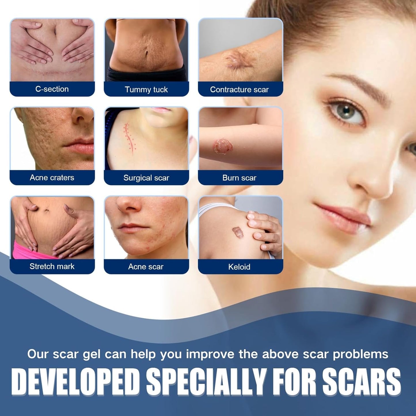 Silicone Scar Gel for Scars - Fragrance-Free, Non-Greasy Formula for Face & Body Scar Care & Appearance 🧴