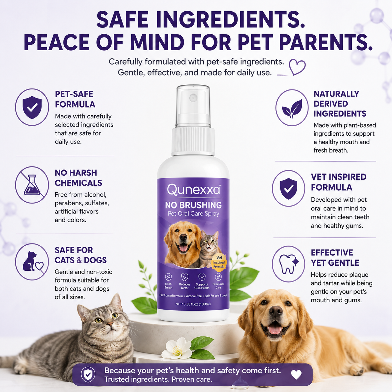 Pet oral care spray freshens breath and protects the mouth