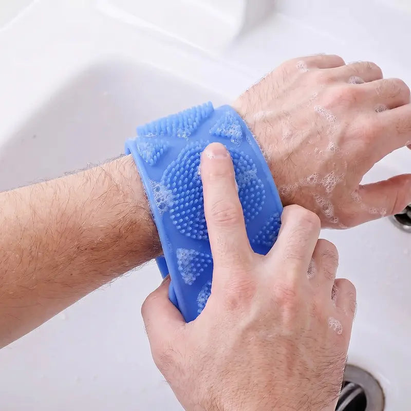 Double-Sided Silicone Back Scrubber, Flexible Exfoliating Shower Brush Strap, Back to School Essential
