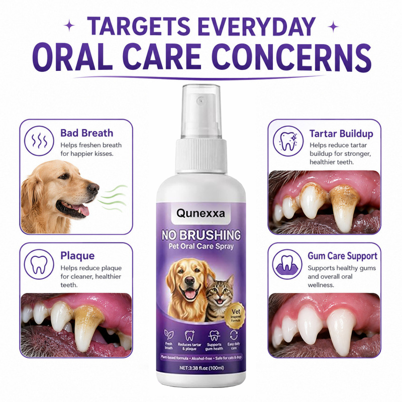 Pet oral care spray freshens breath and protects the mouth