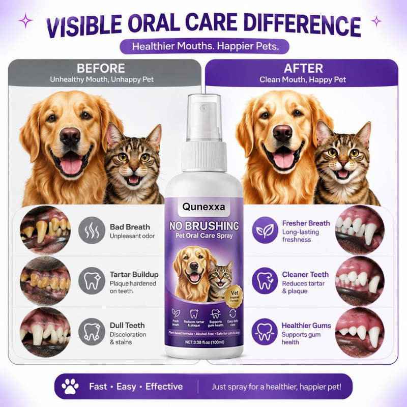 Pet oral care spray freshens breath and protects the mouth
