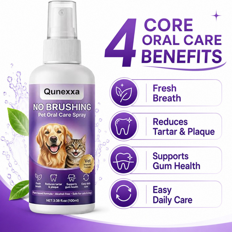 Pet oral care spray freshens breath and protects the mouth